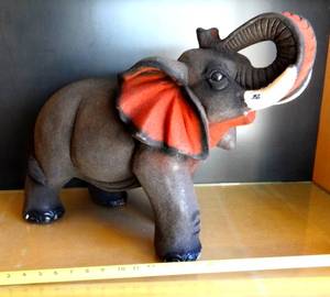 lot 356 image: LARGE FELT COVERED CERAMIC ELEPHANT BANK - GREAT DETAILS