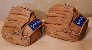 lot 36 image: (2) SPALDING 42-613 SOFTBALL GLOVES AS SHOWN. (SOLD 2 X THE MONEY)