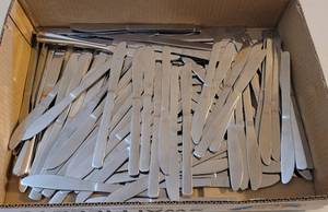 lot 62 image: LOT OF STAINLESS STEEL KNIFES AS SHOWN. APPROX. 100 PIECES.