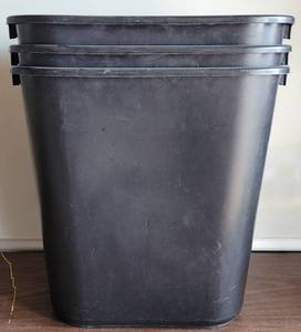 lot 103 image: (3) BLACK PLASTIC OFFICE STYLE TRASHCANS AS SHOWN.