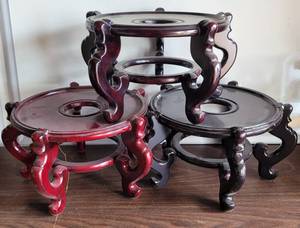 lot 111 image: (3) WOODEN DECORATIVE PLANT STANDS  HOLDERS AS SHOWN.