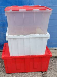 lot 117 image: (3) PLASTIC STORAGE CONTAINERS IN ASSORTED SIZES AS SHOWN. (SOLD 3 X THE MONEY)