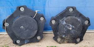 lot 122 image: (2) ROUND JANITORIAL TRASHCAN DOLLIES AS SHOWN. SEARCH THESE UP (SOLD 2 X THE MONEY)