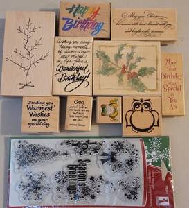 lot 149 image: LOT OF ASSORTED RUBBER STAMPS IN STYLES AS SHOWN.