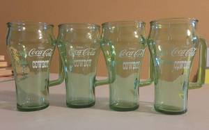 lot 140 image: (4) VINTAGE WHATABURGER COWBOY COCA-COLA GREEN GLASSES AS SHOWN.
