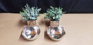 lot 11 image: Lot of 2 Decorative Artifical Plants and 2 Decorative Silver Bowls