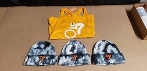 lot 34 image: Lot of Rush Cycle Apparal - 3 Beanies and a Womens Size L Tank Top