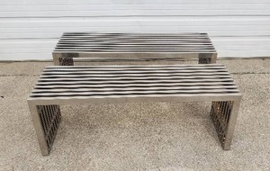 lot 14 image: Lot of 2 Chrome Benches - 47L x 15W x 17H
