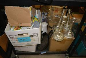 lot 124 image: Dining and Kitchen Lot Candle Holders, Glass Tumbler Set, Cast Iron Grill Pan and More