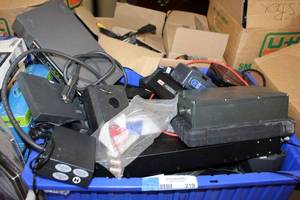 lot 219 image: Tub of Misc. Batteries, Box of Switch Boards