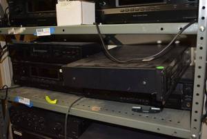 lot 80 image: Shelf Contents Denon DVD Player, Sony Cassette Players, Sony Audio Control Center