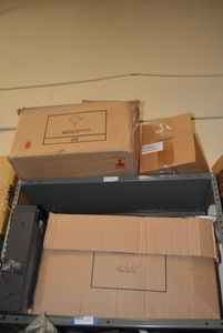 lot 83 image: Shelf Contents Light Fixtures #102105BN and Vanity Light, Pioneer LaserVision Player LD-V2200