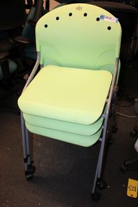 lot 434 image: 3 Stackable Lime Green Rolling Chairs