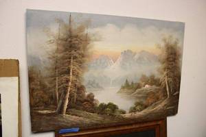 lot 532 image: Mountain Lake Oil Painting, signed by artist