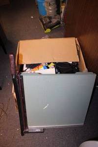 lot 526 image: Box of Office Supplies Envelopes and Large Paper Cutter(needs leg)