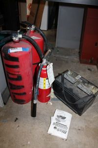 lot 625 image: Fire Extinguishers, 3 Total and Car Battery