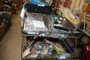 lot 300 image: CONTENTS OF TWO SHELVES ONLY, STILL IN BOX ITEMS, USB, LIGHTS DISPLAY BASE, AND MORE