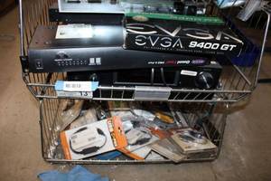lot 301 image: CONTENTS OF TWO SHELVES ONLY, STILL IN BOX ITEMS, USB,ROUTER  RADIO MUTLI CHANNEL AMP AND MORE