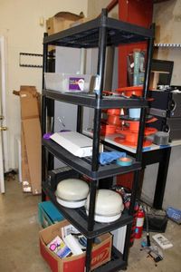lot 308 image: 5 shelf Plastic shelving unit AND CONTENTS