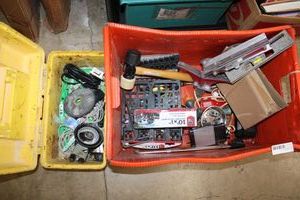 lot 313 image: Misc lot of tools bins and electronics  see pics