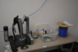 lot 578 image: Monitor Stands, Spool of Cat 5 Wire