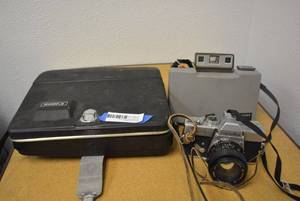 lot 603 image: Minolta Camera, Vintage Polaroid, and Canon Video Camera