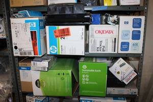 lot 92 image: Printer Cartridges HP C8061X, Okidata Pull Tractor Kit, HP 4149A, Sustainable Earth and Epson Toners