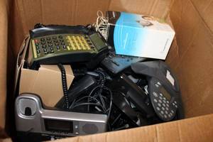 lot 181 image: 2 Boxes of Office Phones, with Plantronics Corded Office Headset System