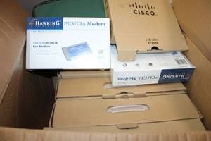 lot 178 image: 3 Boxes of Misc. Electronics, Class pads, Fax Modem