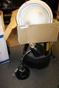 lot 560 image: Desk Lamp and Ceiling Mount Light ELP #102632BN, and Circle Step Stool
