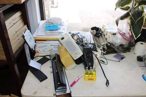 lot 648 image: Office Lot Envelopes, Hole Punches, Computer Speakers, Artificial Plant and More