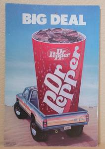 lot 11 image: VINTAGE 1983 DR. PEPPER COUNTERTOP  SELF STANDING CARDBOARD ADVERTISING SIGN IN STYLE SHOWN. CHECK OUT THE COLORS APPROX.  11 W x 16.5 H.