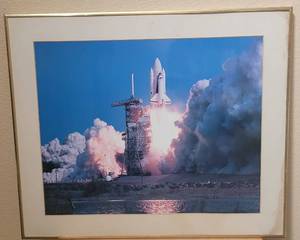 lot 29 image: FRAMED SPACE SHUTTLE PICTURE AS SHOWN. NO GLASS. APPROX. 24.25 W x 20.5 H.