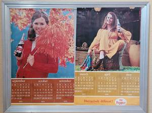 lot 47 image: (2) VINTAGE 1970 DR. PEPPER ADVERTISING CALENDAR PAGES AS SHOWN. APPROX. 30.5 W x 23.75 H.