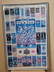 lot 52 image: LARGE FRAMED VINTAGE 1993 DALLAS COWBOYS SUPER BOWL XXVII POSTER AS SHOWN. APPROX. 24 W x 36 H.