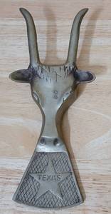 lot 53 image: SOLID BRASS TEXAS LONGHORN FIGURE AS SHOWN. APPROX. 4 W x 9.25 H.