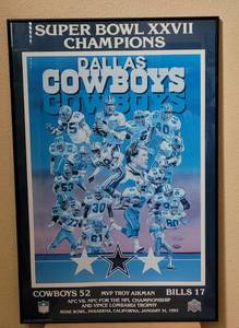 lot 59 image: LARGE FRAMED VINTAGE 1993 DALLAS COWBOYS SUPER BOWL XXVII CHAMPIONS POSTER AS SHOWN. APPROX. 24 W x 36 H.