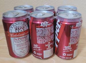 lot 70 image: VINTAGE 1991 100 YEAR CELEBRATION DR. PEPPER BOTTLING CO DUBLIN, TEXAS 1891-1991 COMMEMORATIVE 6-PACK CANS AS SHOWN.