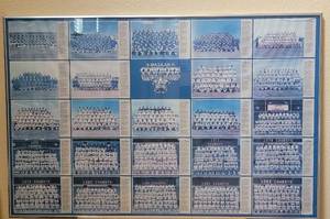 lot 75 image: UNIQUE FIND LARGE FRAMED VINTAGE 1984 DALLAS COWBOYS SILVER SEASON 25 YEARS TEAM PHOTO POSTER INCLUDING THE TEAM PHOTOS OF ALL 24 TEAMS FROM 1960. MUST SEE APPROX. 34.25 W x 22.25 H.
