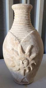 lot 102 image: CLAY-STYLE VASE AS SHOWN. APPROX. 10 Dia x 18 H.