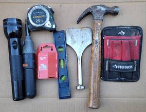 lot 166 image: FLASHLIGHT, MEASURING TAPE AND MORE AS SHOWN.