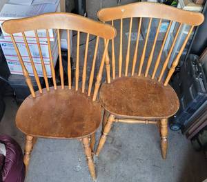 lot 169 image: LOT OF 2 VINTAGE MAPLE SPINDLE BACK CHAIRS MADE BY AUTHENTIC FURNITURE PRODUCTS IN SWEDEN. SOLD 2 X THE MONEY