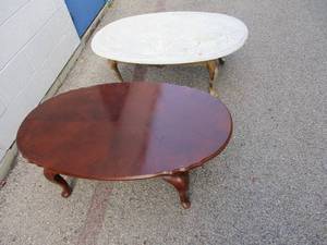 lot 88 image: 2-Oval Coffee Tables, Both Have Same Bases And Legs, Different Tops.