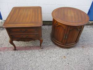 lot 25 image: 2-End Tables- 1-About 22 x 26 x 22H With Drawer And 1-About 24-Rd x 22-H With 2-Doors