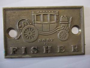 lot 12 image: Vintage 1920S 1930S -Body By Fisher- Brass Metal EmblemTag By THEDLAULD Co., Columbus, Oh.