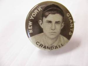 lot 15 image: 1910-1912-Sweet Caporal Cigarette Pin, New York Giants Baseball, #31- Doc. Crandall,  ButtonPin