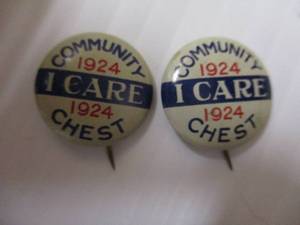 lot 42 image: 3- 1924,  I Care Community Chest Pinback badges  pins.