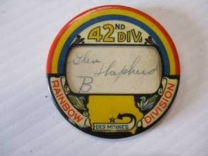 lot 44 image: 1927- 42Nd. Div.  Rainbow Division Des Moines Nametag Pinback Button Badge