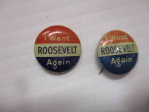lot 57 image: 2-1940, I Want Roosevelt Again, Political Pinback Buttons.  Made by Bastian Bros.