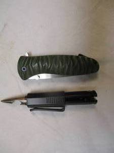 lot 82 image: 2-Pocket Knives,1-Bullet Shape, Spring Assist Finger Flip With Bottle Opener and Belt Clip, And 1- Spring Assist Finger Flip With Belt Clip